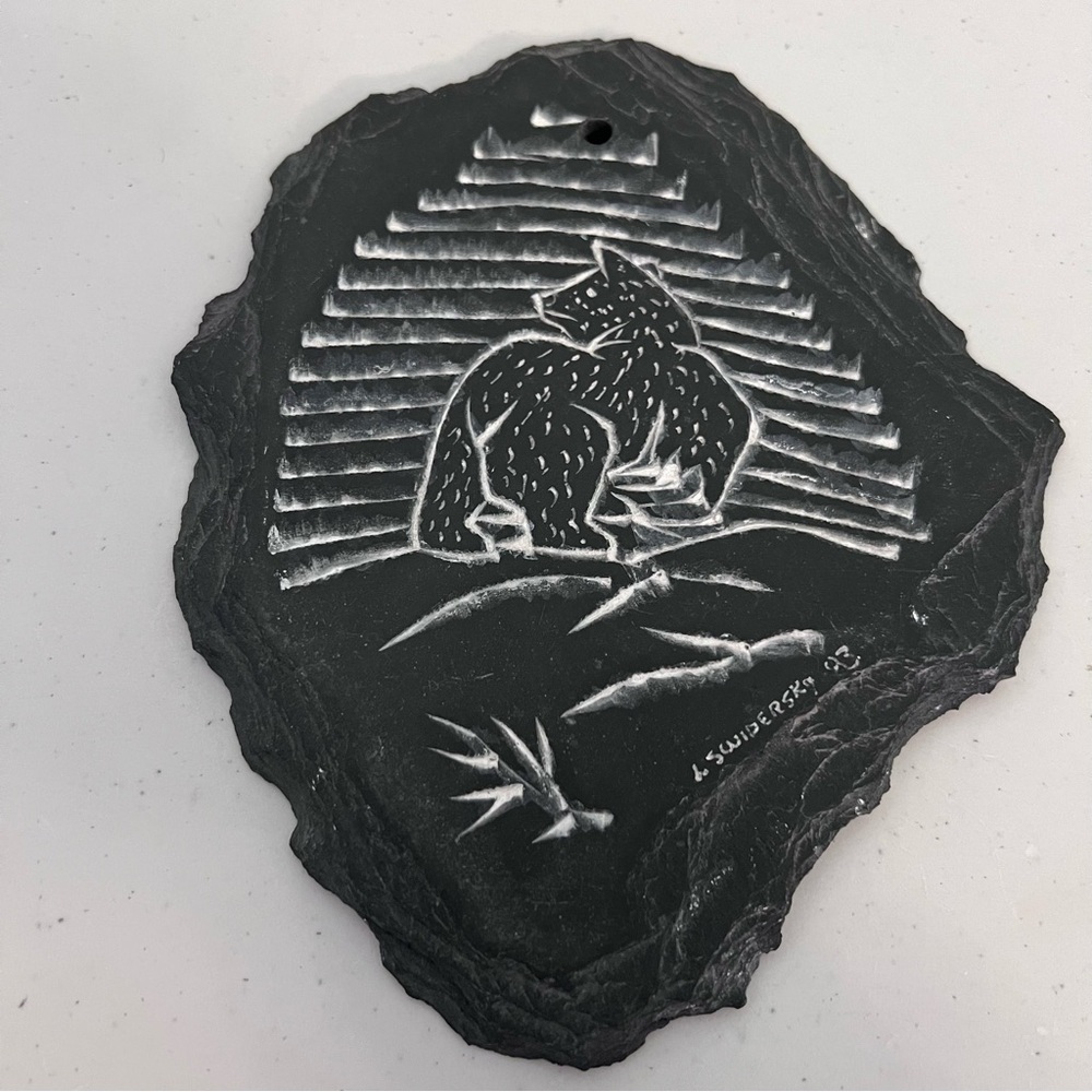 Vintage Bear Carving on Slate